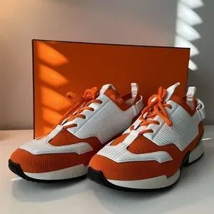 Absolutely Like New! Mint! Hermes orange and white sneaker shoes for men! Hermes White/Orange Quicker Fresh Paint Sneakers Size 39.5  main image 3